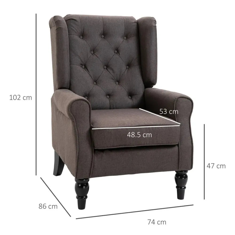 Brown Retro Wingback Accent Chair with Wooden Frame, Perfect for Living Room Decor