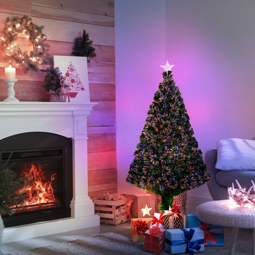 Pre-Lit 4ft Fibre Optic Artificial Christmas Tree with Multi-Colour Tree Topper