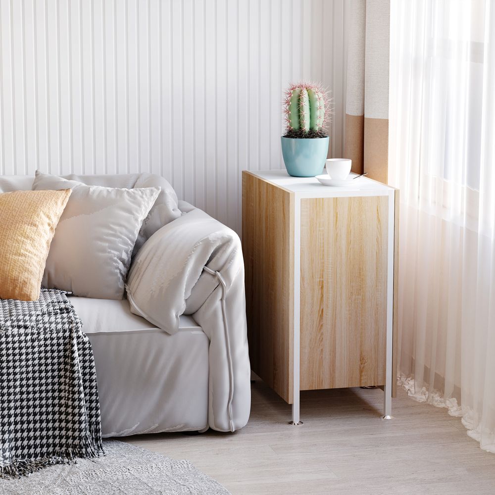 Oak and White Folding Computer Desk with Storage Shelves for Home Office Use