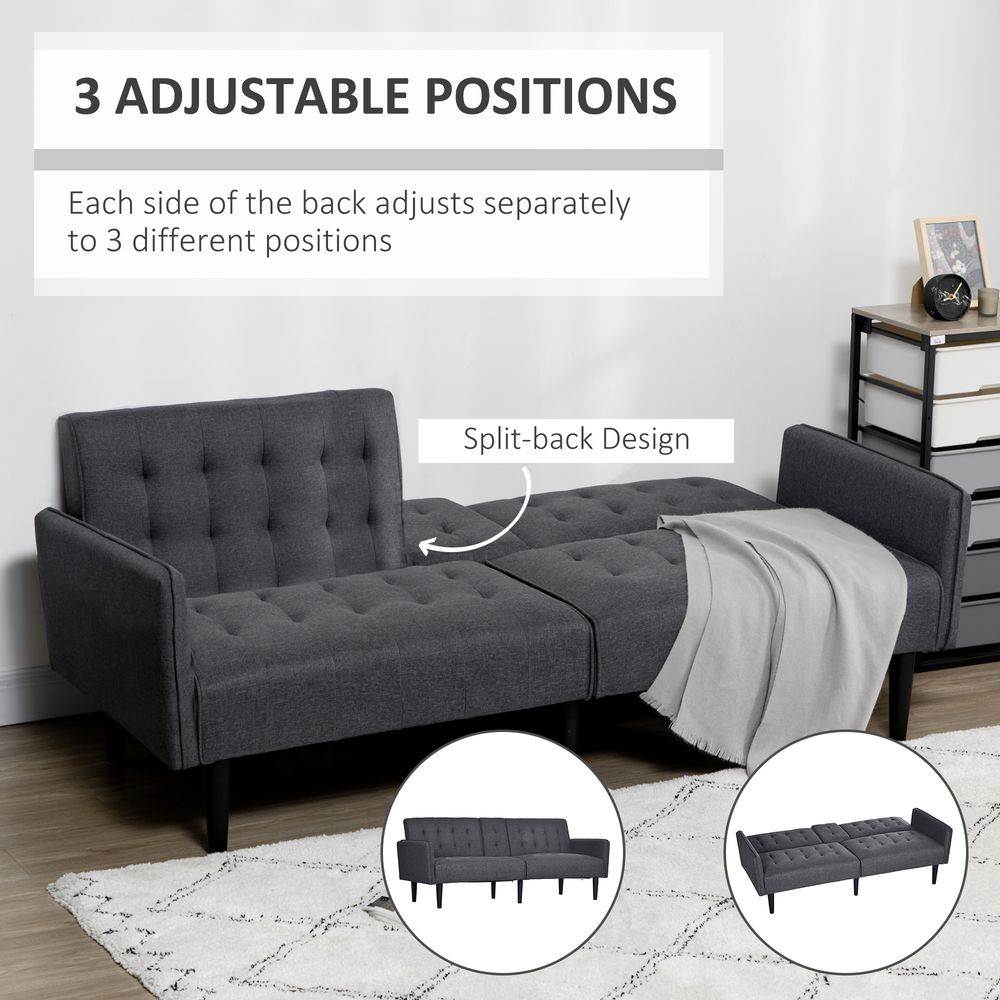 Grey 3-Seater Upholstered Sofa Bed with Recliner and Cupholders for Home Theatre