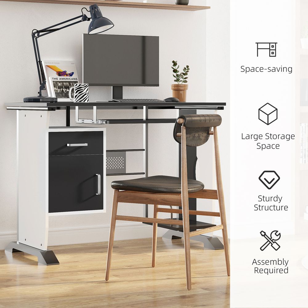 Black Wooden Computer Desk with Drawer for Writing and Workstation Needs