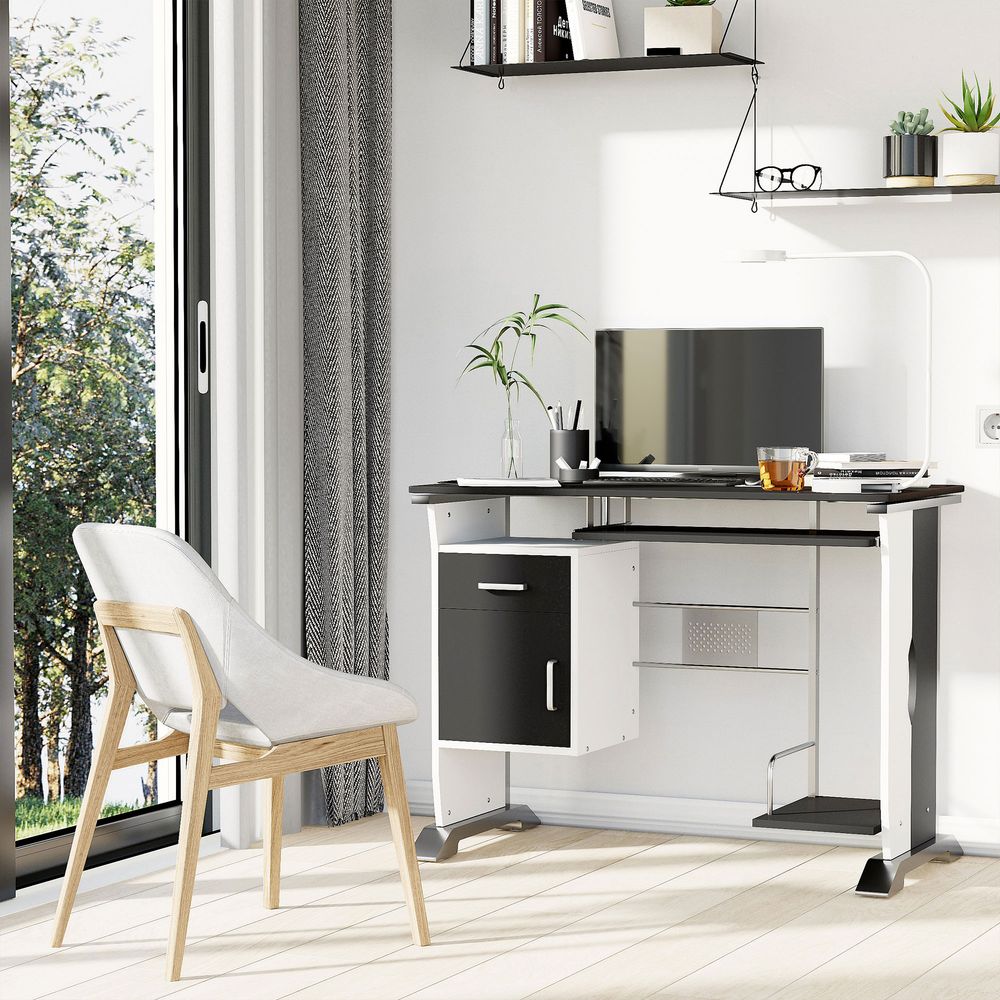Black Wooden Computer Desk with Drawer for Writing and Workstation Needs