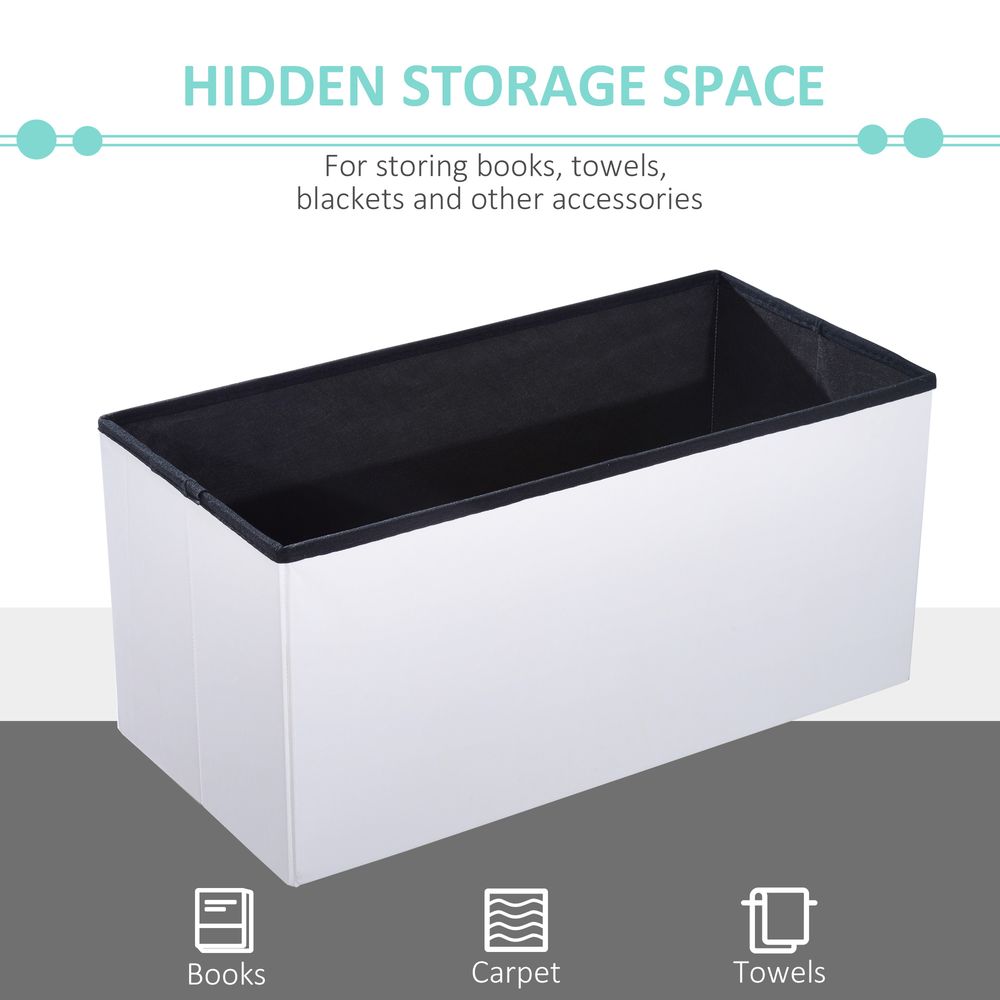Cream White Folding Faux Leather Storage Cube Ottoman Bench Seat