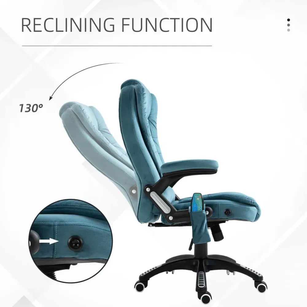 Blue Executive Reclining Chair with Heating and Massage Points, Complete with Relaxing Headrest