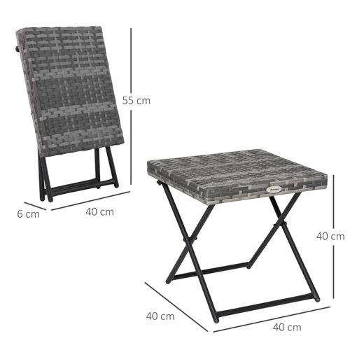 Folding Square Rattan Coffee Table Bistro Balcony Garden Steel Outsunny