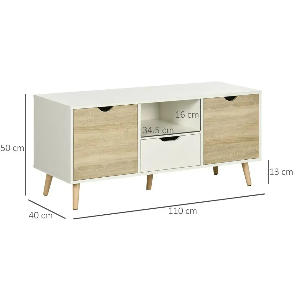 Modern TV Unit Cabinet with Drawers & Cabinets – Natural Wood Finish for Living Room