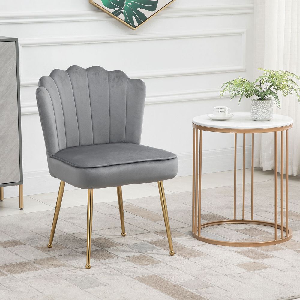 Grey Velvet-Feel Shell Luxe Accent Chair with Metal Legs for Home Lounge Comfort