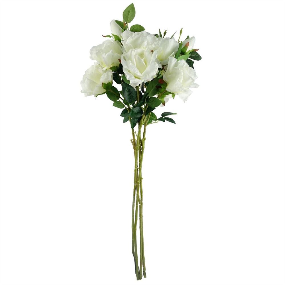 Pack of 6 x 80cm Artificial White Rose Stems - 18 Flowers