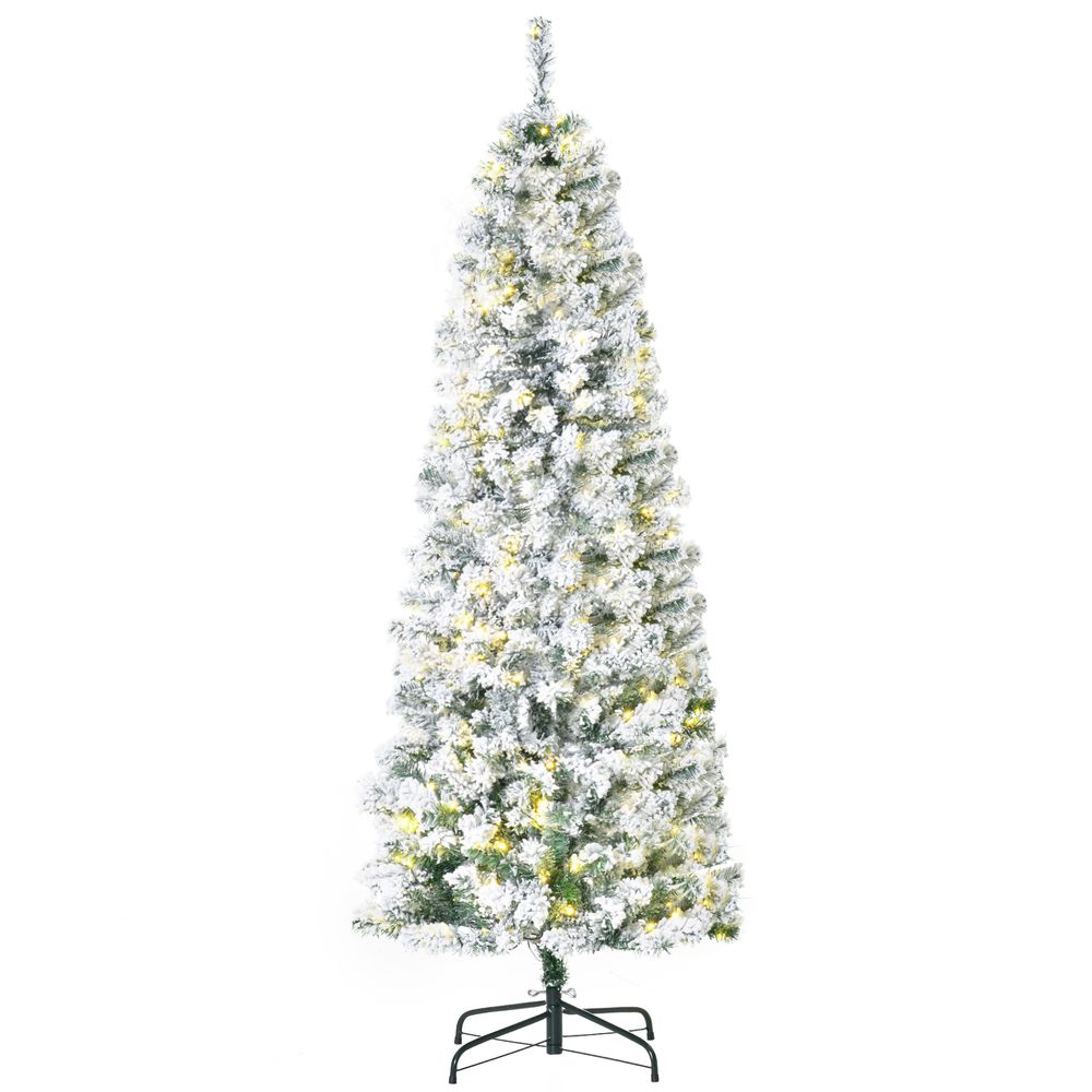 6ft Pre-Lit Snow Flocked Artificial Christmas Tree with Warm LED Lights