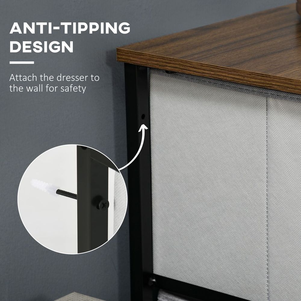 8-Drawer Fabric Chest of Drawers with Wooden Top for Closet and Hallway in Grey