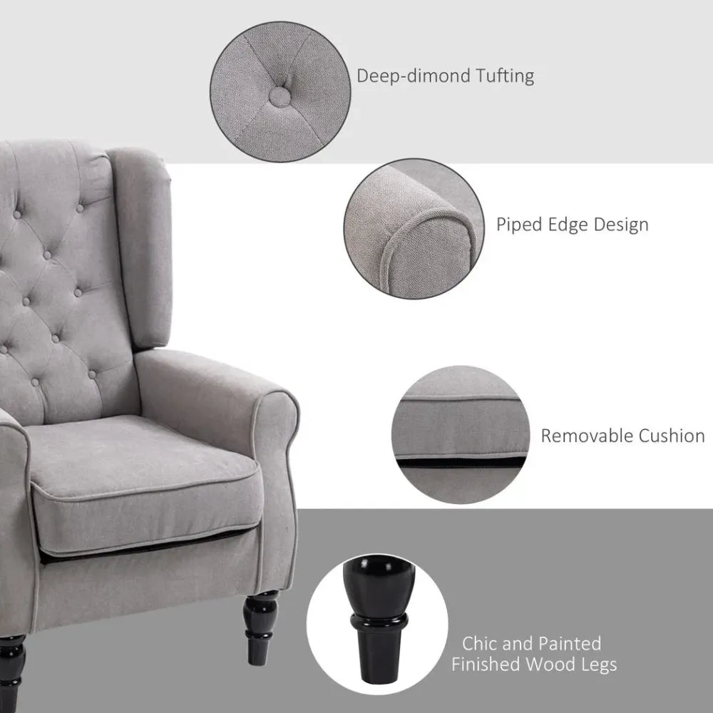 Grey Retro Wingback Accent Chair with Wooden Frame, Ideal for Living Room Styling