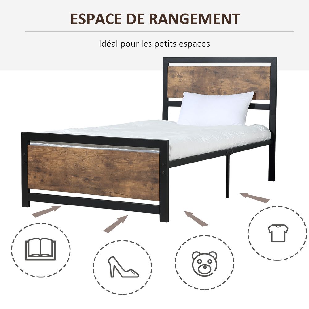 Single Metal Bed Frame with Headboard and Footboard, Dimensions 97x195x103cm