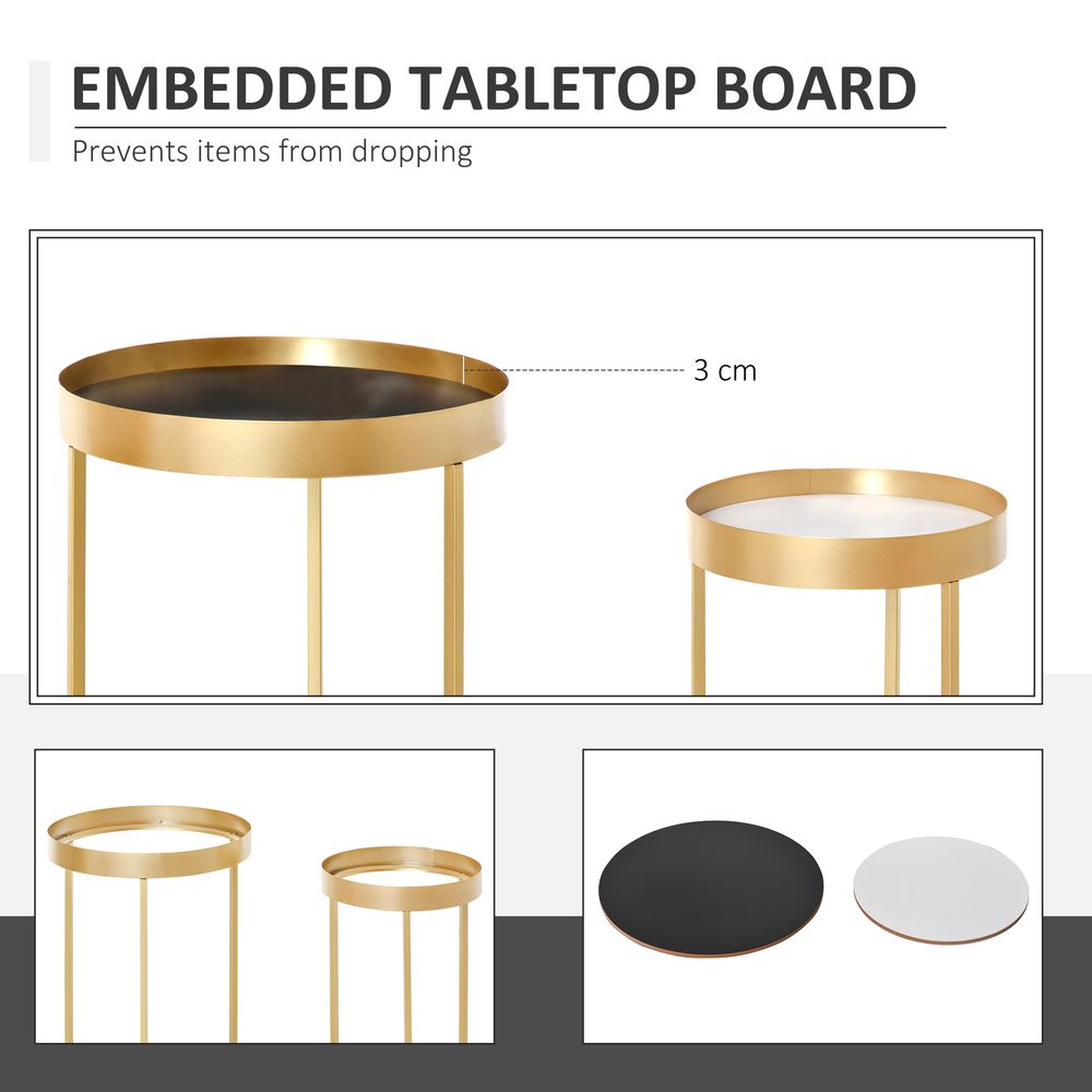 Set of 2 Modern Nesting Coffee Tables with Gold Finish for Home Office