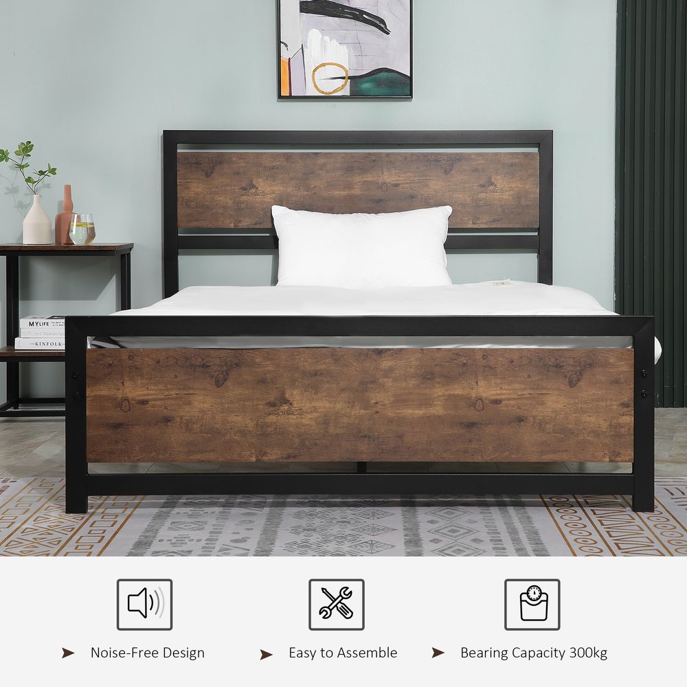 Double Metal Bed Frame with Headboard and Footboard, Dimensions 144x195x103cm for Comfort