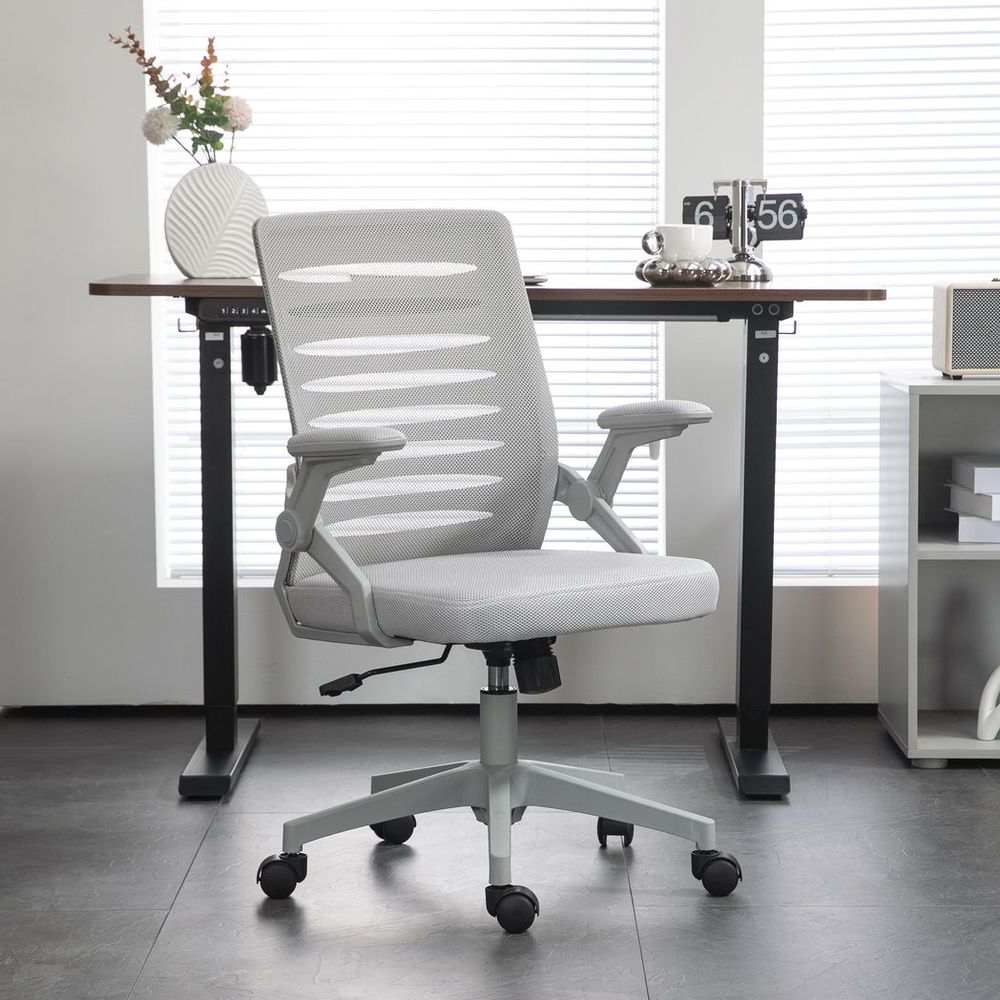 Grey Mesh Task Chair for Home Office with Lumbar Support and Armrests for Comfort