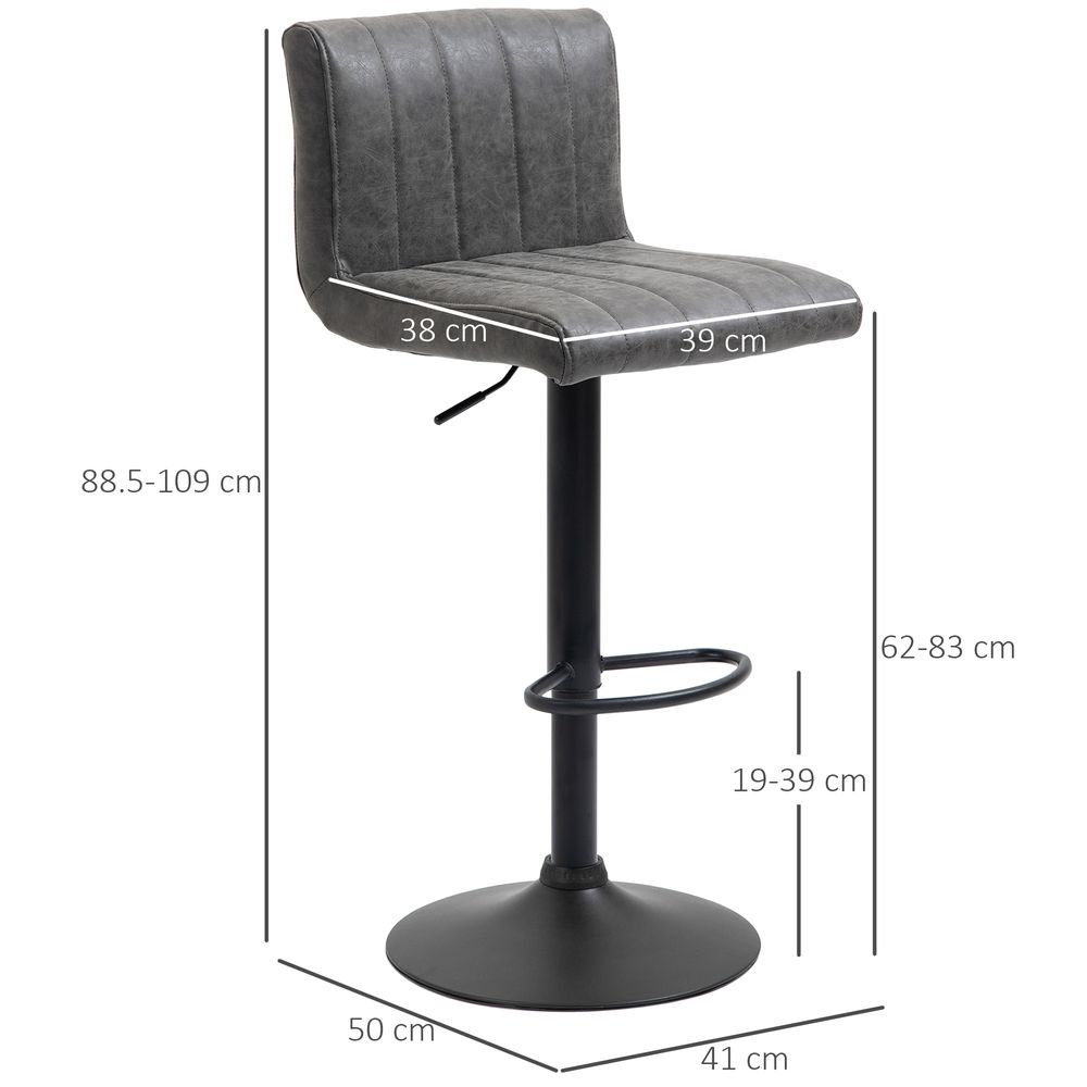 Set of 2 Adjustable Height Bar Stools with Footrests, Grey