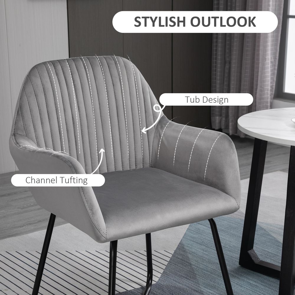 Grey Velvet-Feel Upholstered Accent Chair with Metal Base for Contemporary Style