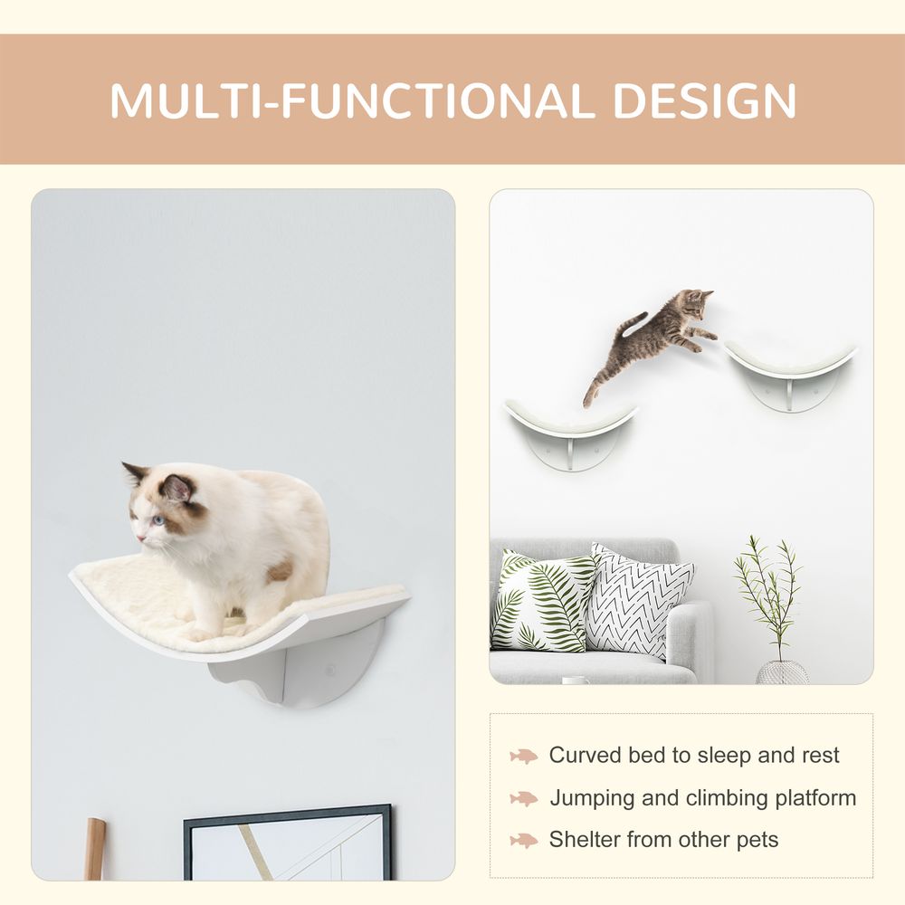 Wall-Mounted Wood Cat Shelf with Curved Climber and Comfortable Kitten Bed