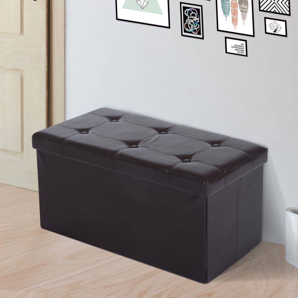 Folding Faux Leather Storage Cube Ottoman Bench Seat in Brown