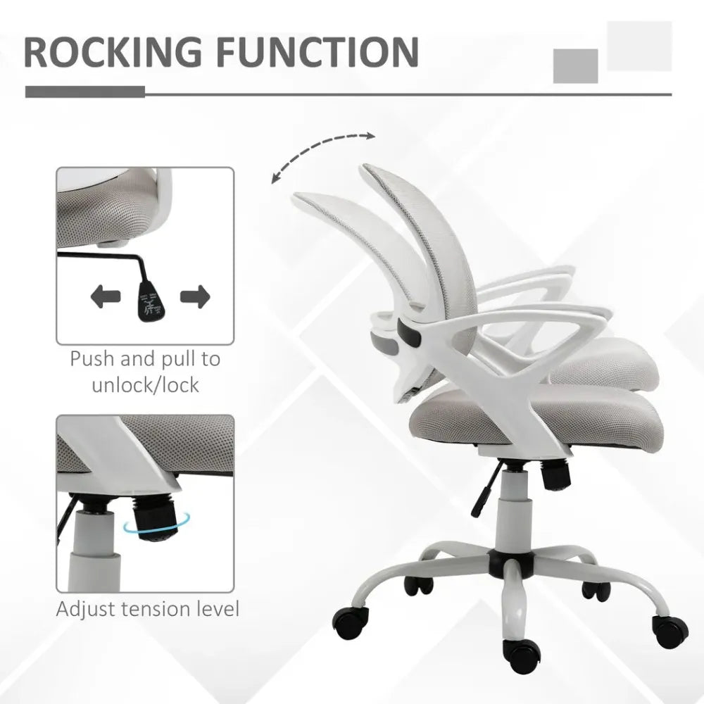 Grey Mesh Home Office Swivel Chair with Lumbar Support and Adjustable Armrests