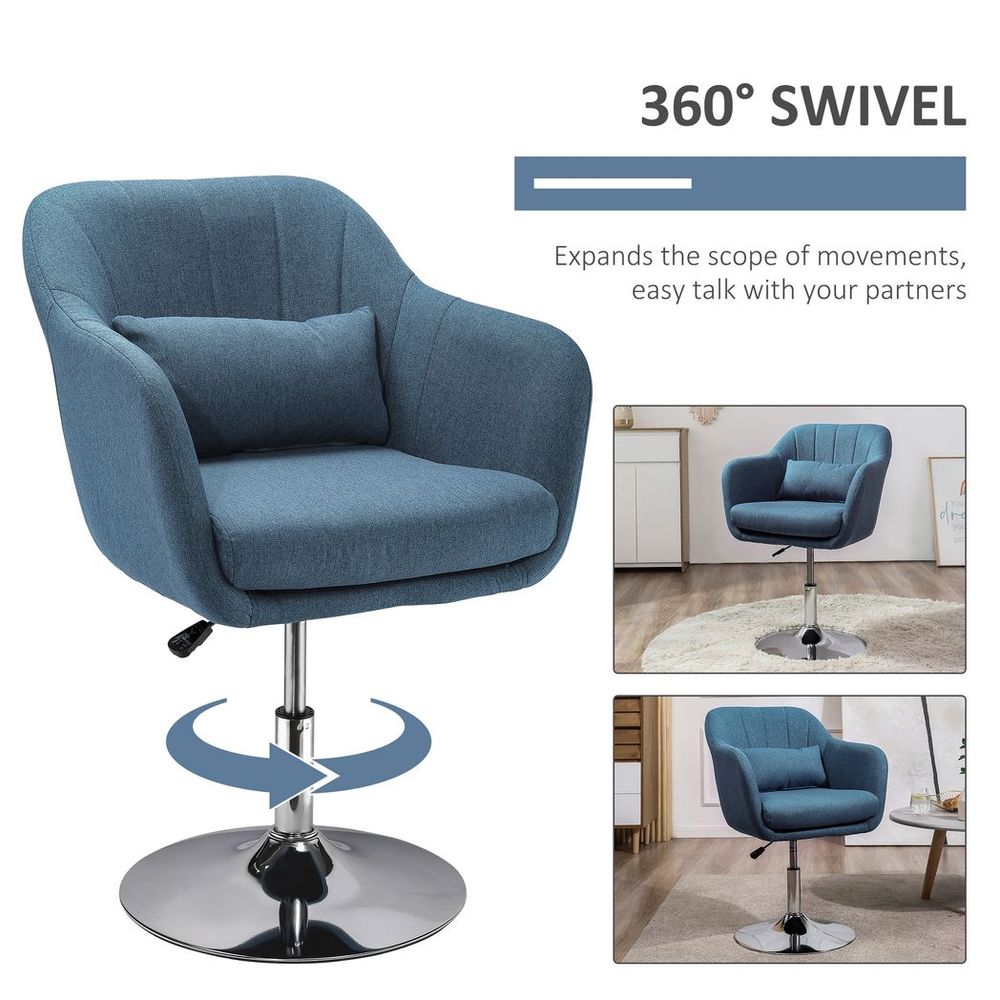 Stylish Retro Linen Swivel Tub Chair Steel Frame Cushion Seat Blue