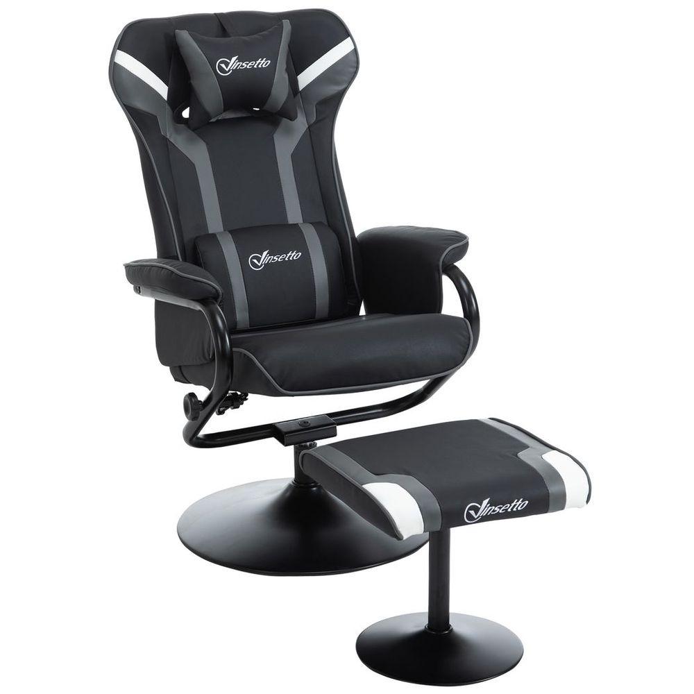 Deep Grey Racing Style Video Game Chair with Footrest Set and Pedestal Base