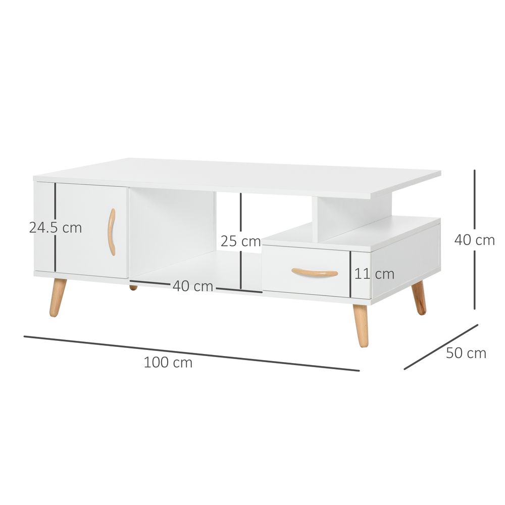 Coffee Table with Storage, Shelf, and Drawer, White Sofa Side Table