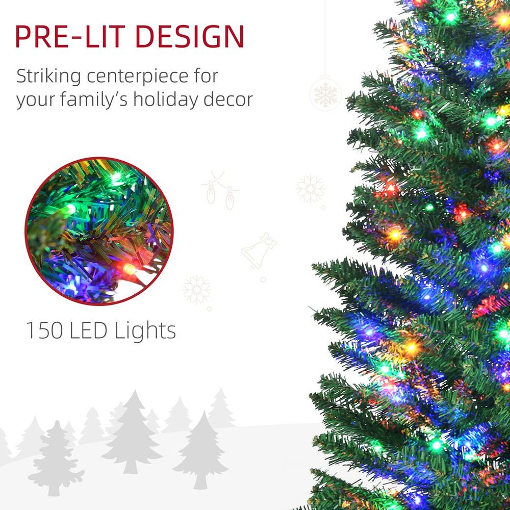 6FT Artificial Pencil Christmas Tree with Colourful Lights and Sturdy Steel Base