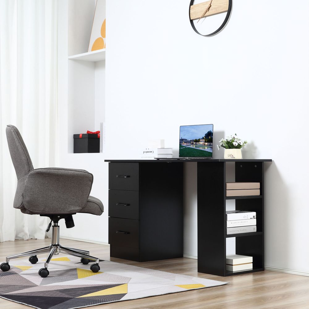 120cm Black Writing Desk with Shelf & Drawers - Ideal Computer Table for Stylish Home Office