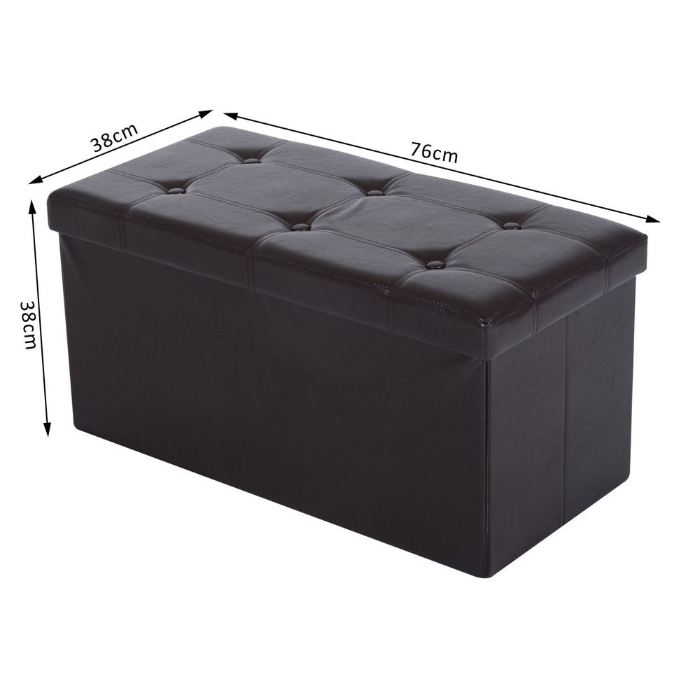 Folding Faux Leather Storage Cube Ottoman Bench Seat in Brown