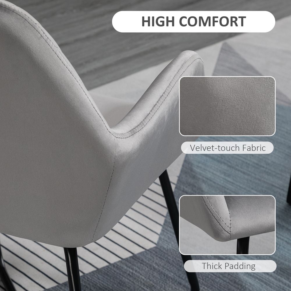 Grey Velvet-Feel Upholstered Accent Chair with Metal Base for Contemporary Style