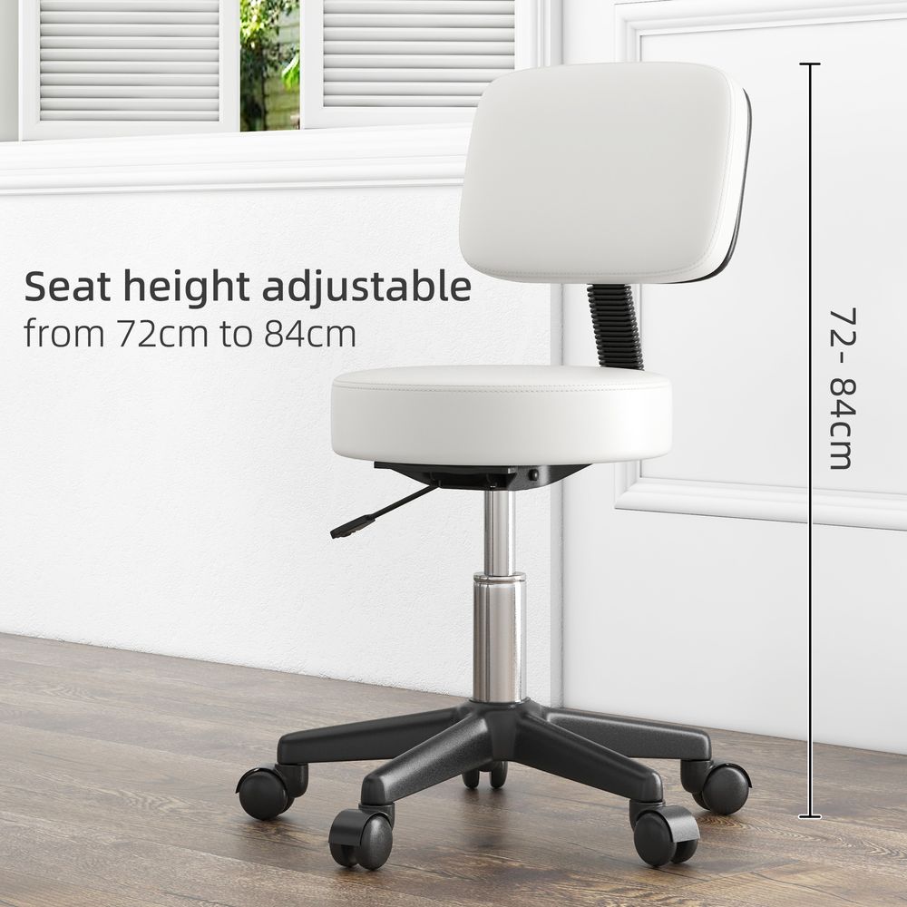Adjustable Swivel Salon Chair with Padded Seat Back and 5 Wheels in White