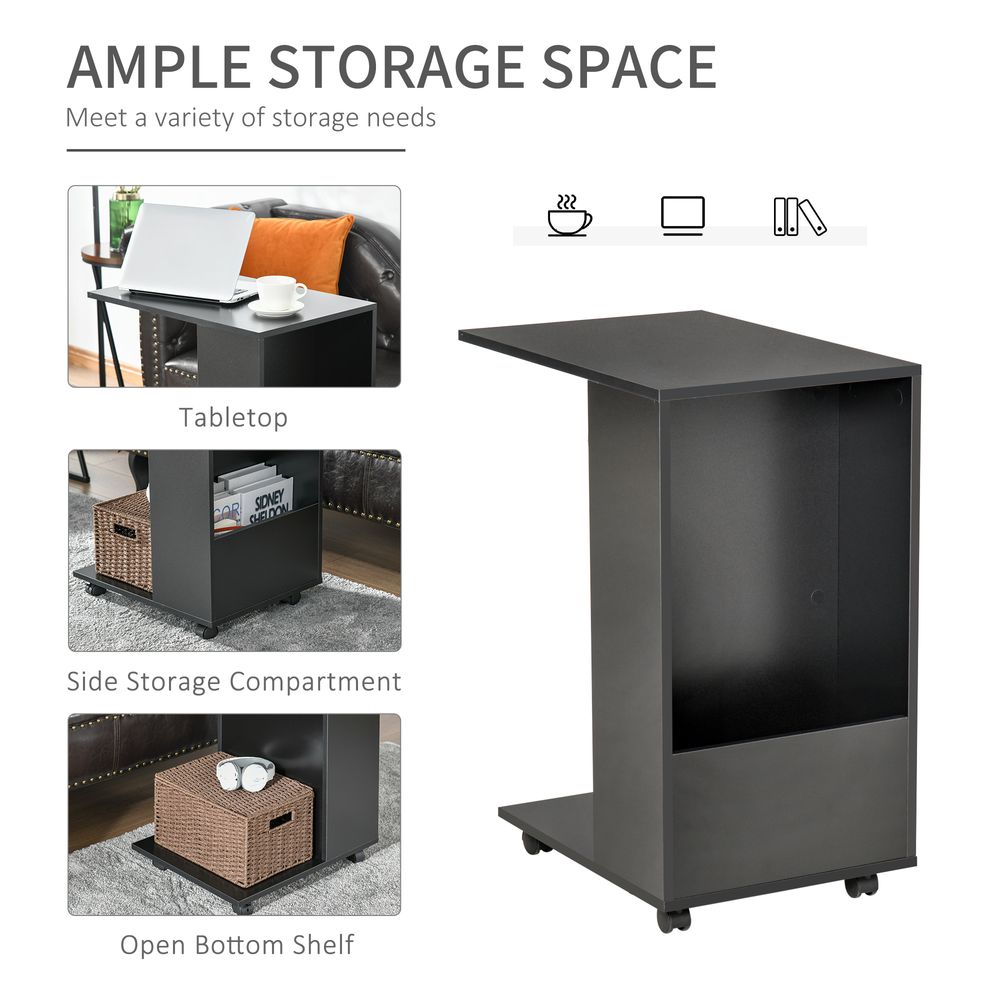 Mobile Sofa Side Table with Storage and Casters, Ideal for Laptop and Coffee