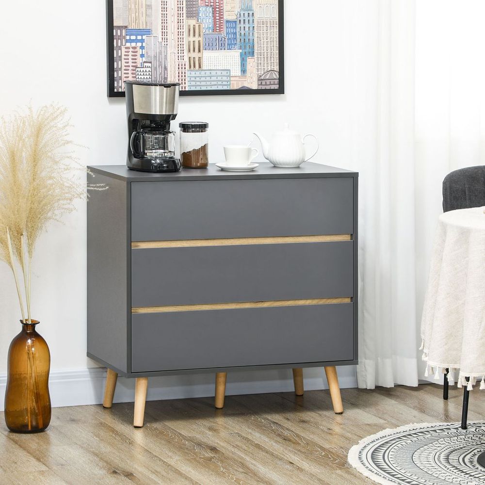 Dark Grey 3-Drawer Chest of Drawers, Organiser for Bedroom Essentials and Decor