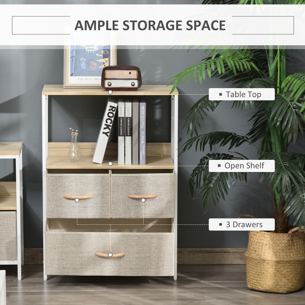 3-Drawer White Storage Chest Unit with Shelves for Home Living and Bedroom Use