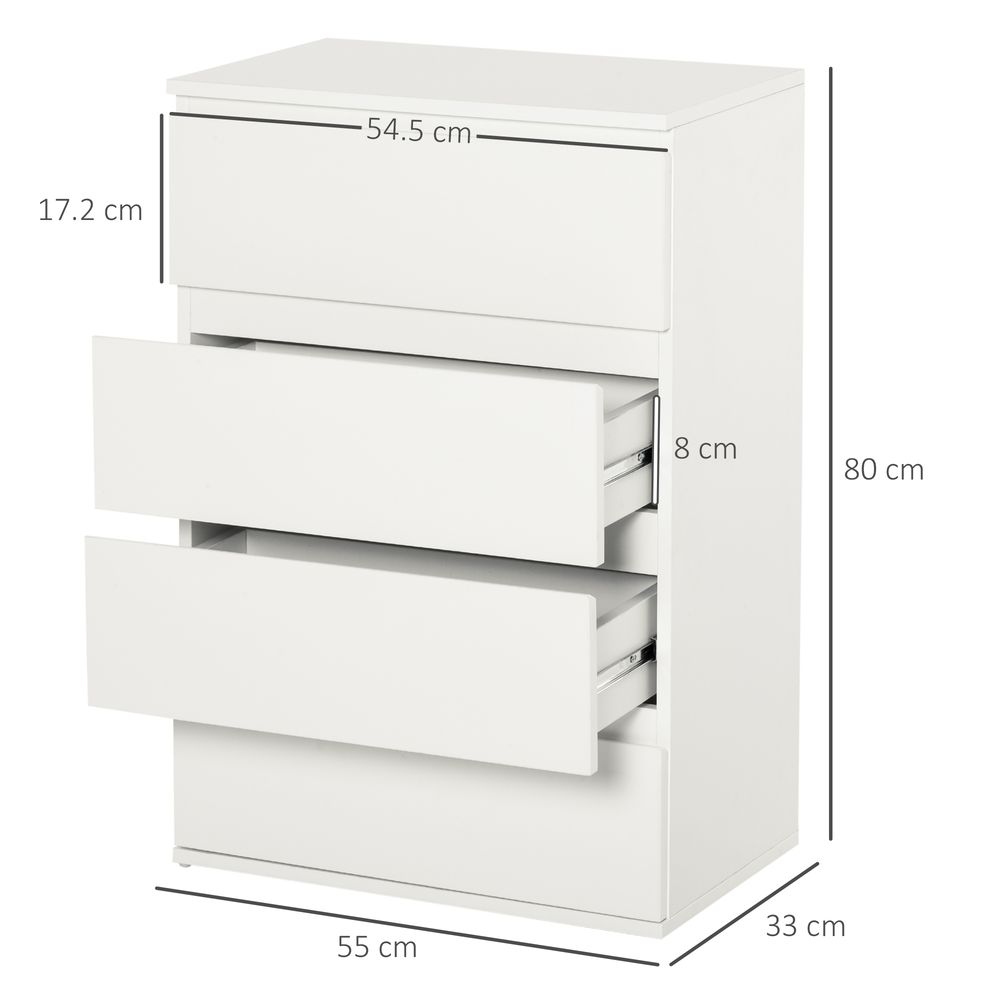 4-Drawer White Chest of Drawers, Elegant Storage Solution for Bedroom or Living Room