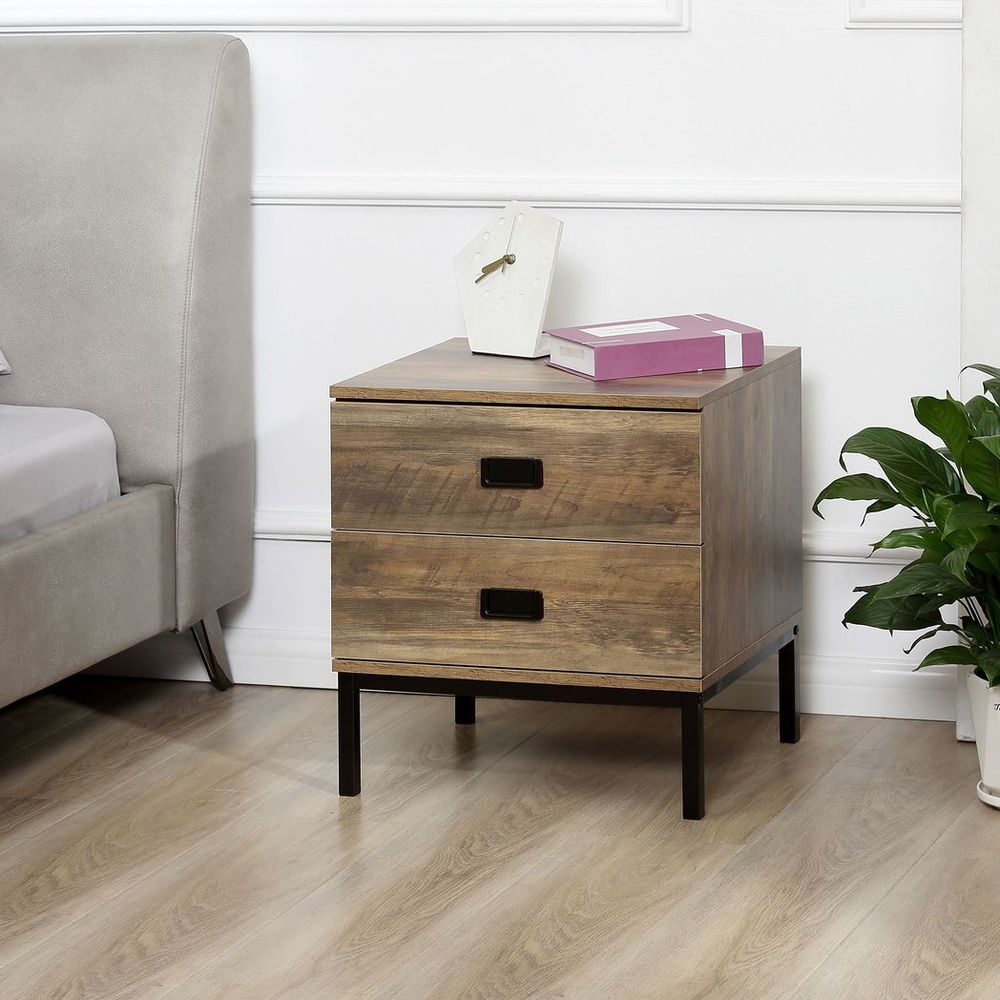 Bedside Table with Metal Frame, Storage Drawer for Bedroom and Living Room Use