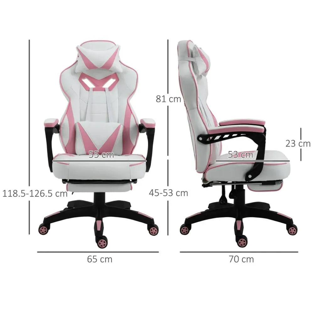 Pink Ergonomic Gaming Chair with Manual Footrest and Wheels for Stylish Offices