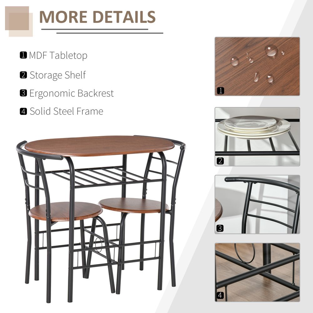 MDF 2-Seater Bar Stool and Table Set with Bottle Storage Shelf, Wood Tone