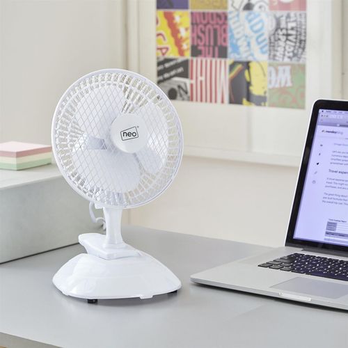 Neo Mini Clip Fan: 6-Inch Adjustable Breeze for Home & Office - White