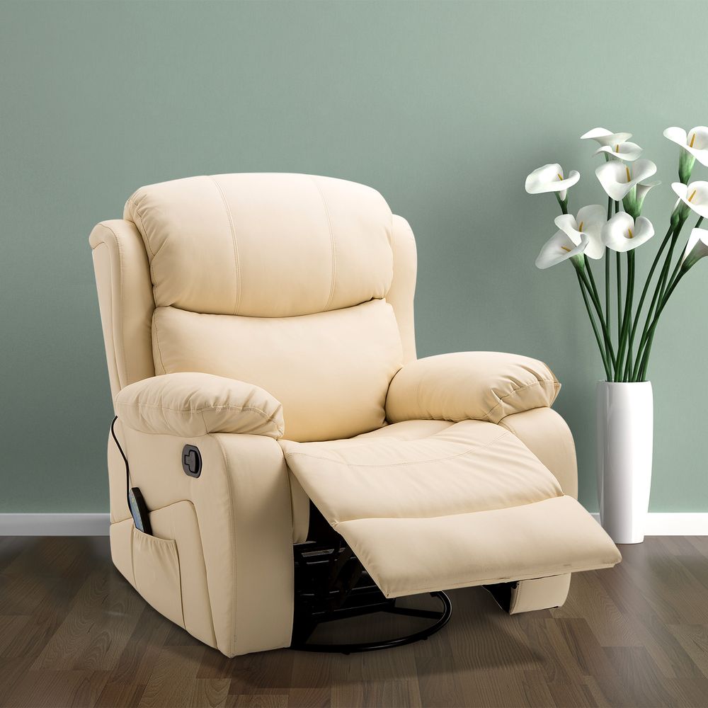 Beige Manual Massage Recliner Chair with Footrest and Remote Control for Comfort