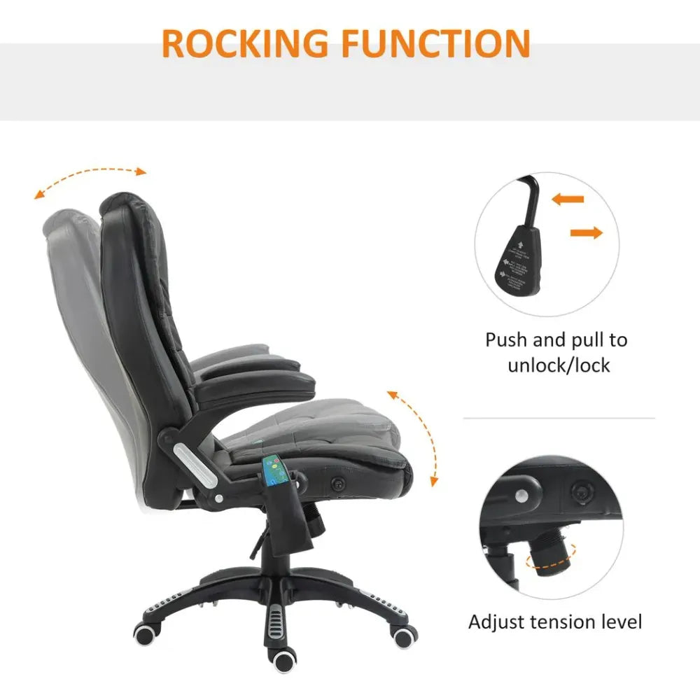 Black PU Leather Executive Office Chair with Massage and Heat Features for Luxurious Comfort