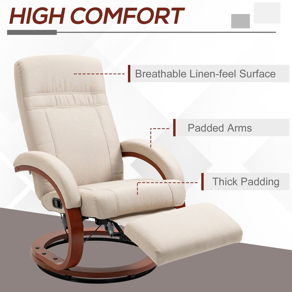 Beige Manual Recliner Swivel Chair with Footrest and Armrests for Ultimate Relaxation