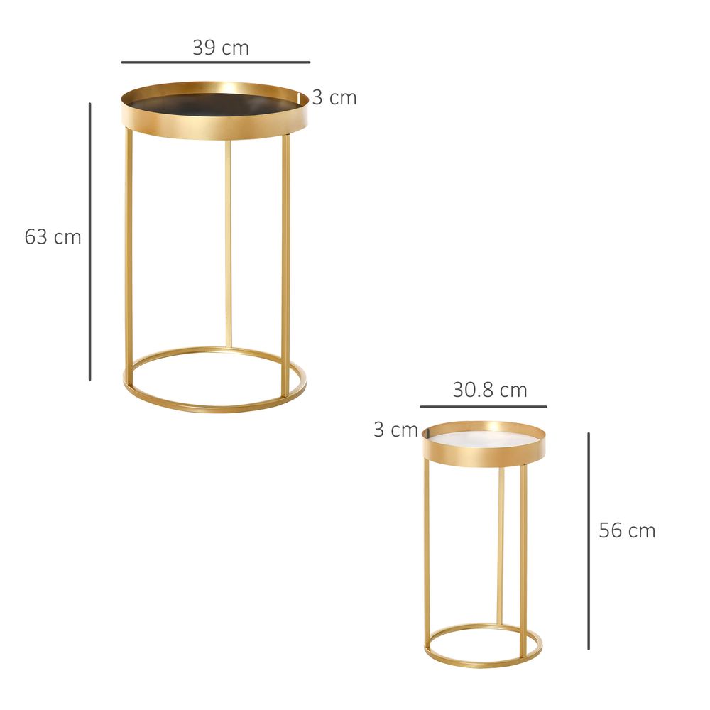 Set of 2 Modern Nesting Coffee Tables with Gold Finish for Home Office