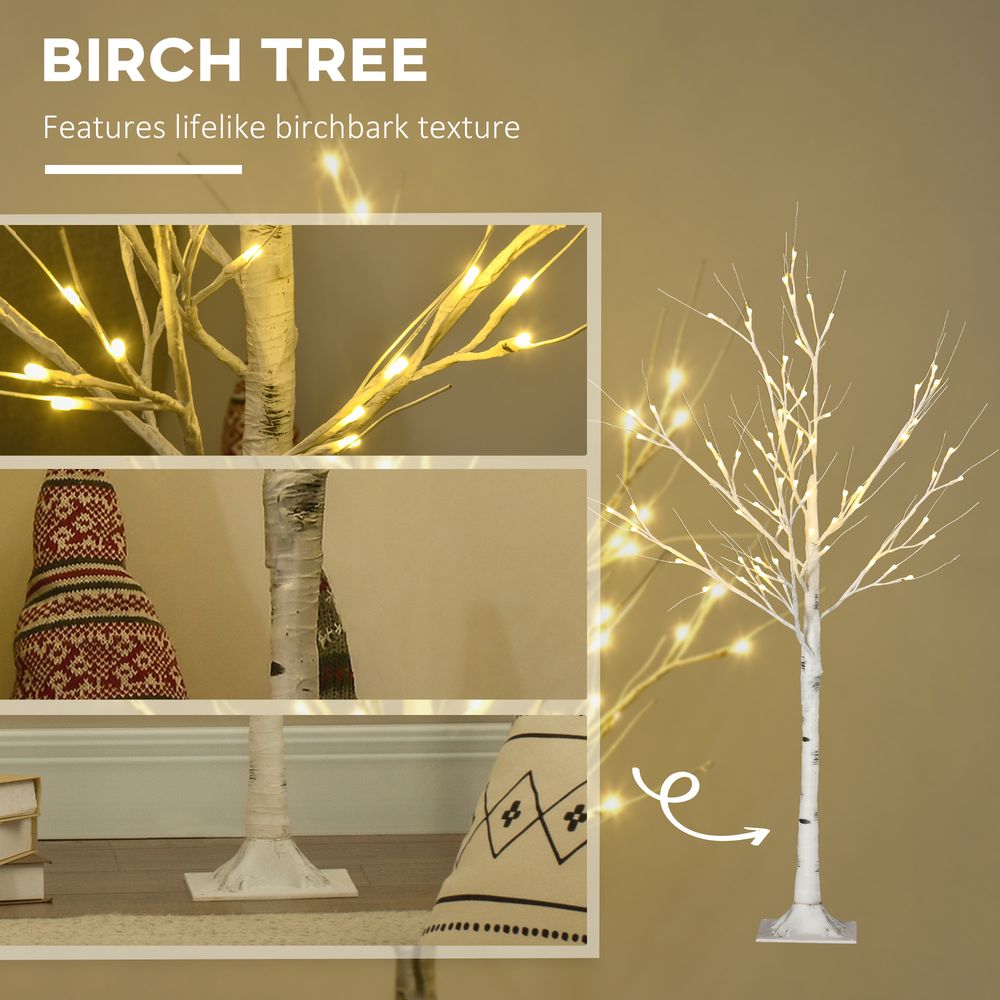 4ft Pre-Lit White Birch Tree with 72 Warm White LEDs