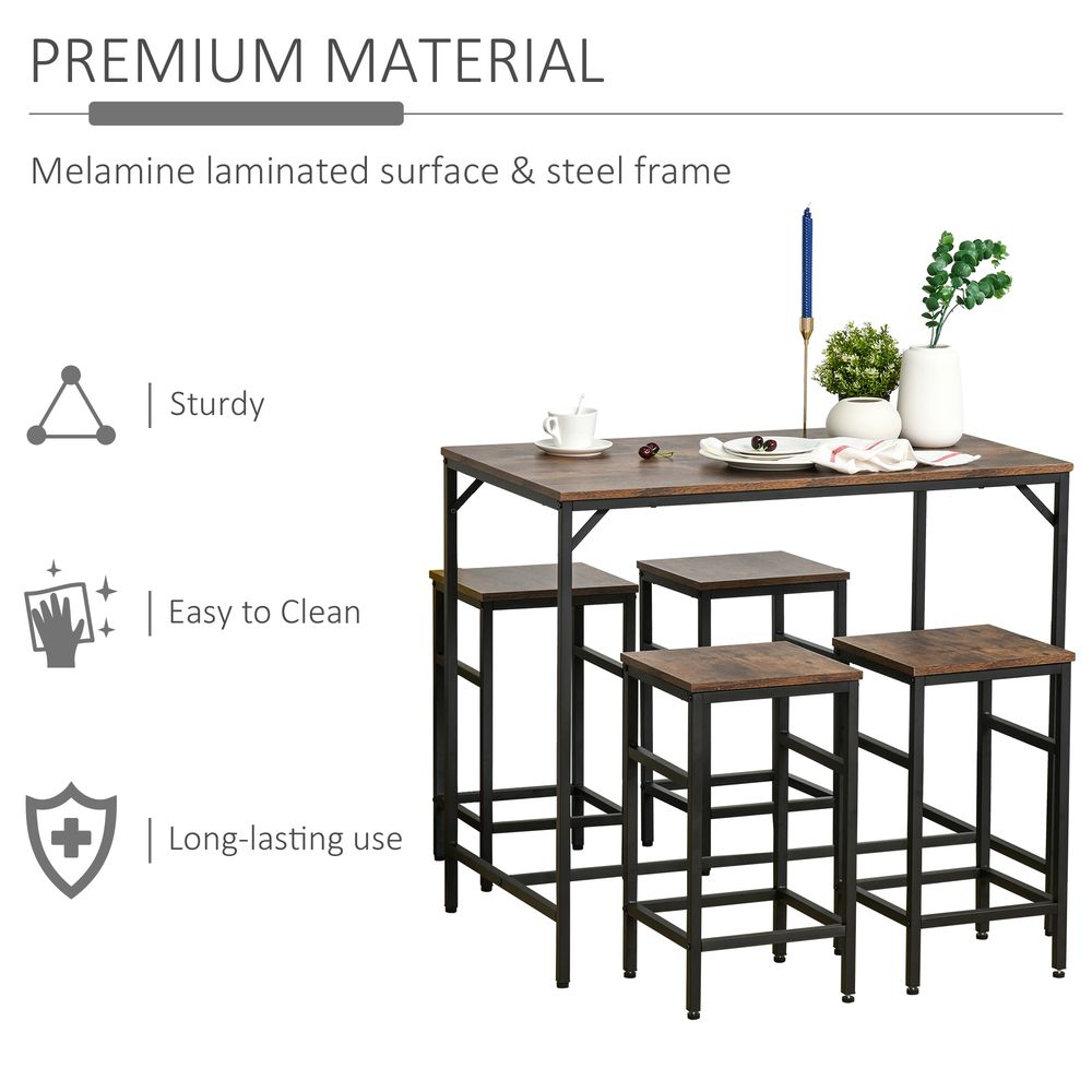 MDF Industrial 5-Piece Dining Set – Table with 4 Stools in Black/Brown