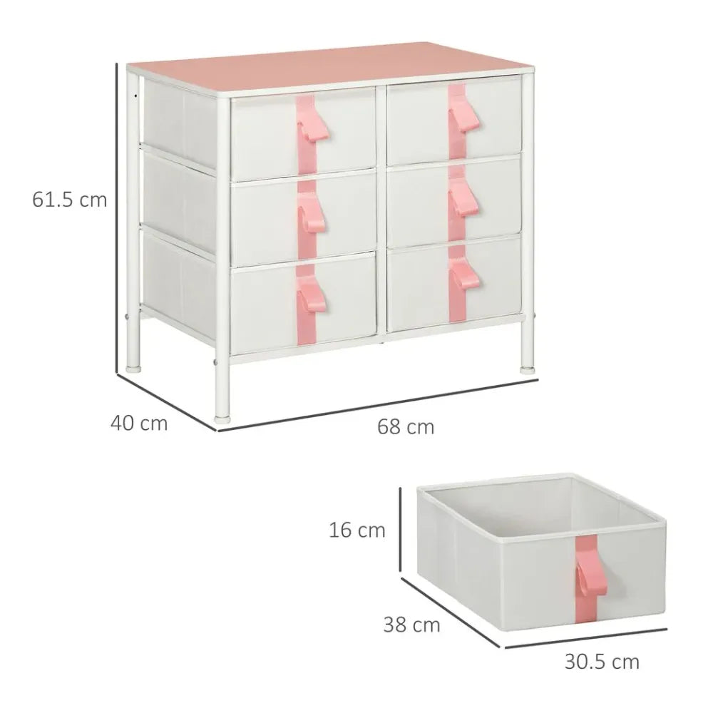 Nursery Room Cloth Organiser with 6 Fabric Drawers and Metal Frame for Baby Essentials