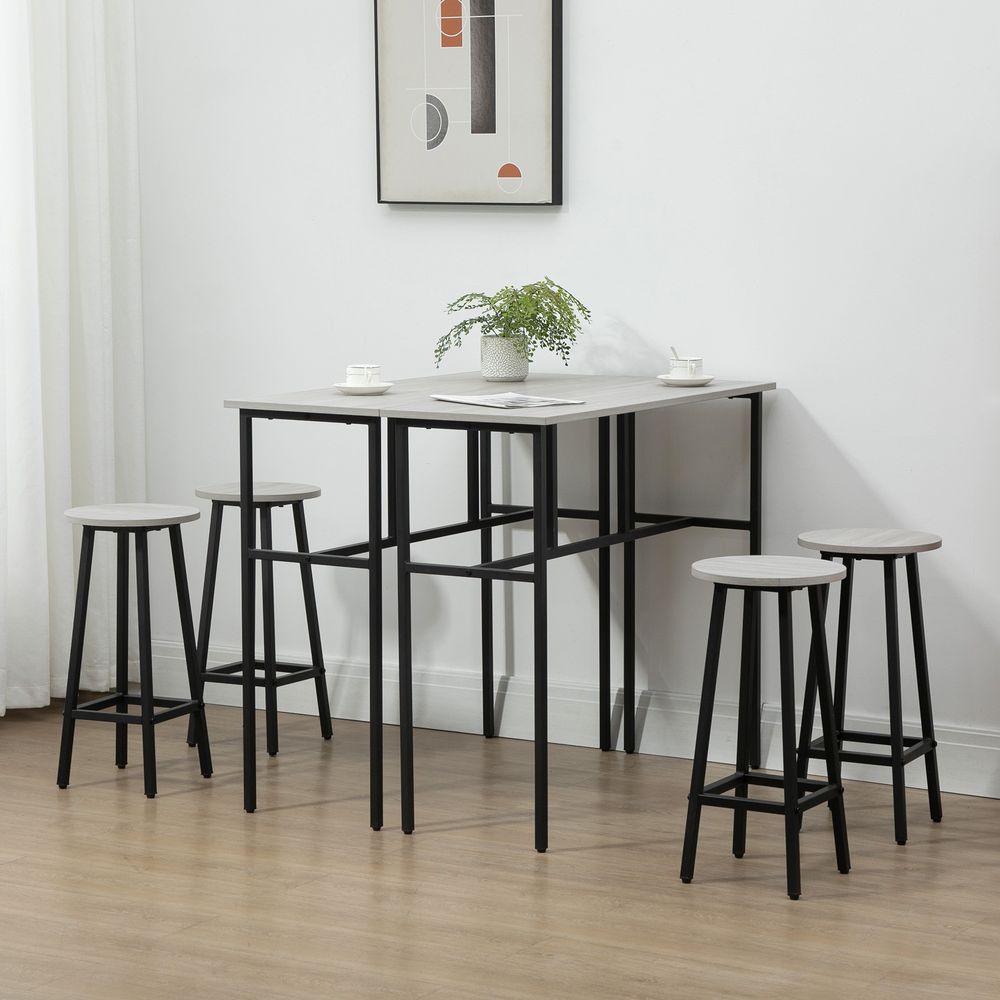 6-Piece Bar Table Set, 2 Breakfast Tables with 4 Stools,Grey