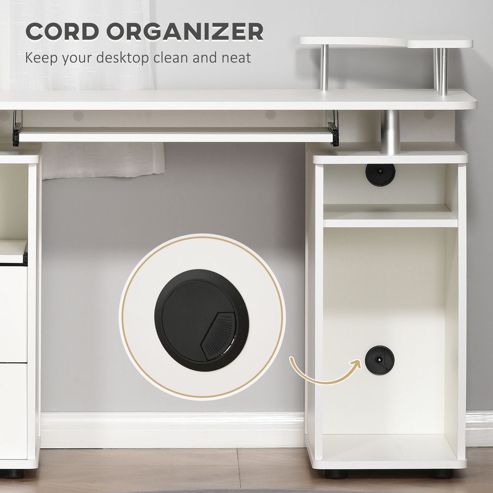 White Computer Office Desk with Keyboard Tray and Drawer, Ideal for Organised Workspaces