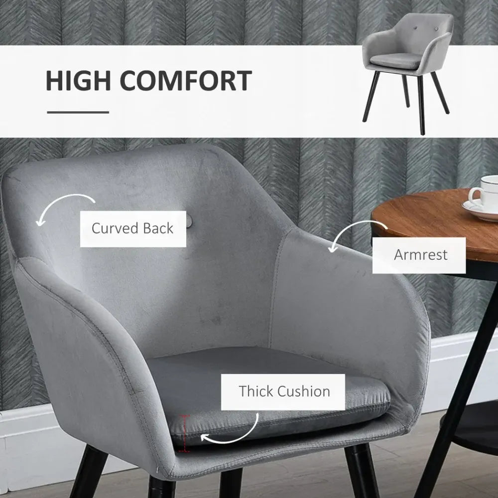 Set of 2 Modern Upholstered Fabric Bucket Seat Armchairs – Grey Dining Room Chairs